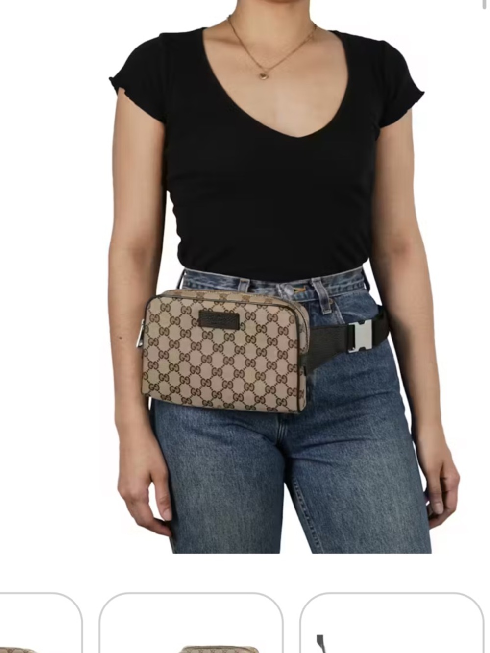 Gucci Beige Monogram Belt Bag with Dark Brown Trim - Picture 6 of 6